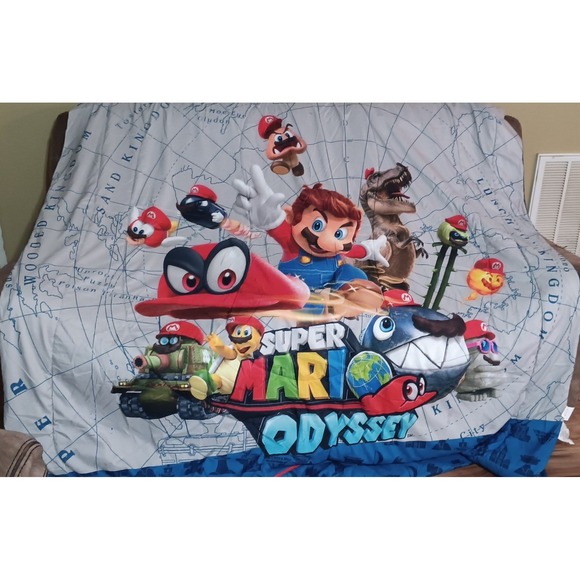 Reversible Nintendo Super Mario Odyssey Twin/Full Bed Comforter Blue 72 X86 - Picture 1 of 2